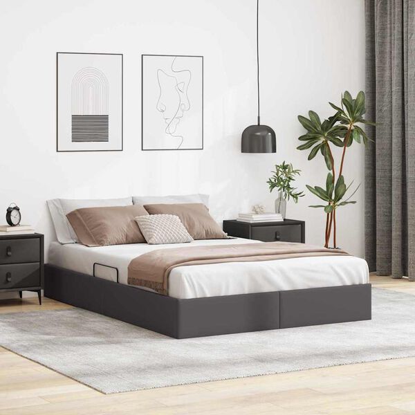 vidaXL Storage Bed with Mattress Grey 140 x 190 cm Faux leather