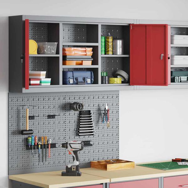 vidaXL Tool Cabinet Set with Shelf 3 pcs Red Powder-Coated Steel