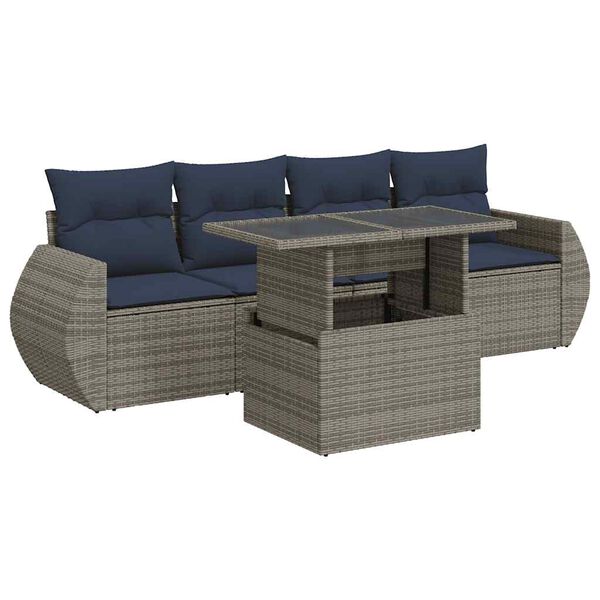 vidaXL 5 Piece Garden Sofa Set with Cushions Grey Poly Rattan Acacia