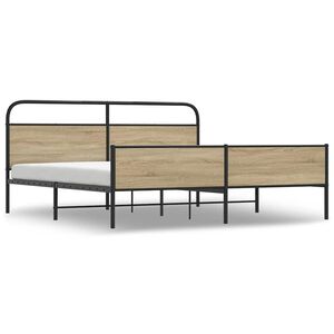 vidaXL Metal Bed Frame without Mattress Smoked Oak 150x200 cm King Size
