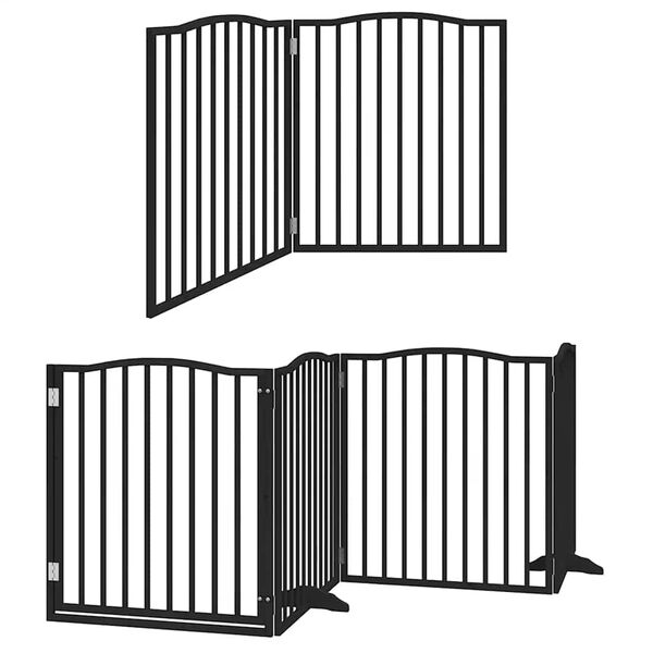 vidaXL Dog Gate with Door Foldable 6 Panels Black 480 cm Poplar Wood