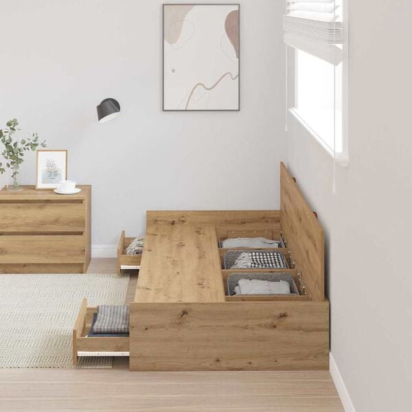 vidaXL Bed Frame with Drawer Artisan Oak 90 x 200 cm Engineered Wood