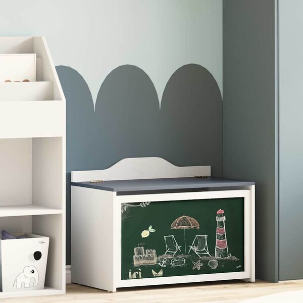 vidaXL Box with Storage and Chalkboard Front ROROS Grey and White