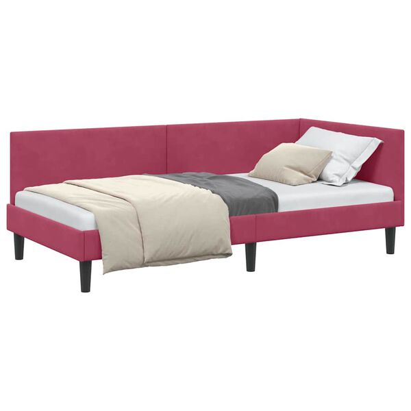 vidaXL Corner Bed Frame with Headboard Wine Red 80 cm x 200 cm Velvet