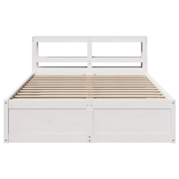 vidaXL Bed Frame with Headboard White 150x200 cm King Size Solid Wood Pine