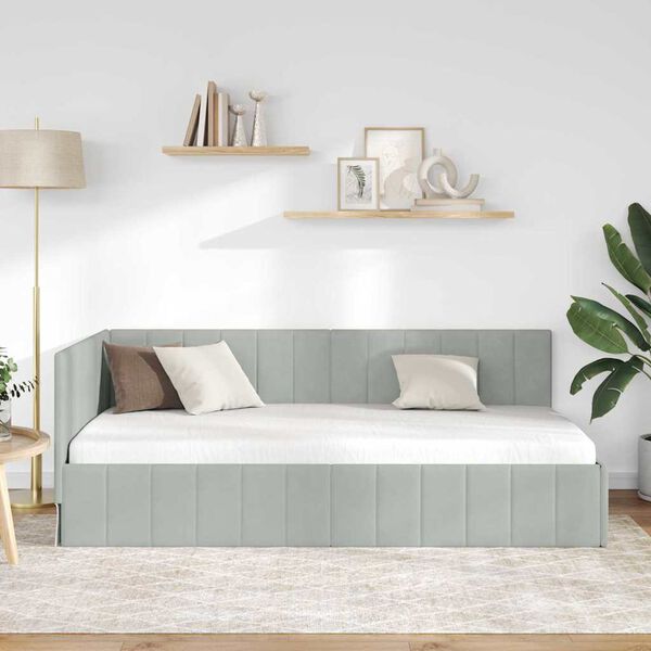 vidaXL Corner Bed Frame Light Grey 90 cm x 190 cm Velvet