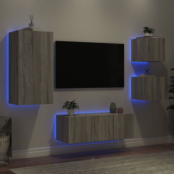 vidaXL 5 Piece TV Wall Units with LED Grey Sonoma Engineered Wood