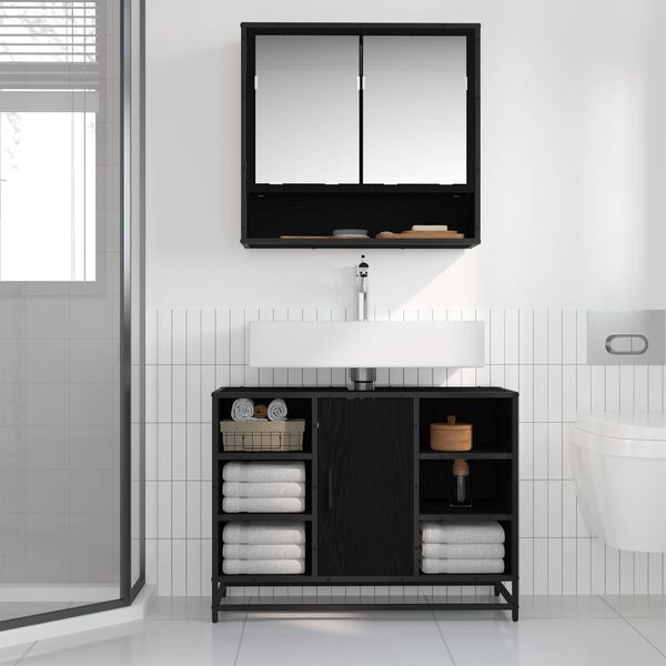 vidaXL Bathroom Furniture Set 2 pcs Black Oak Engineered Wood