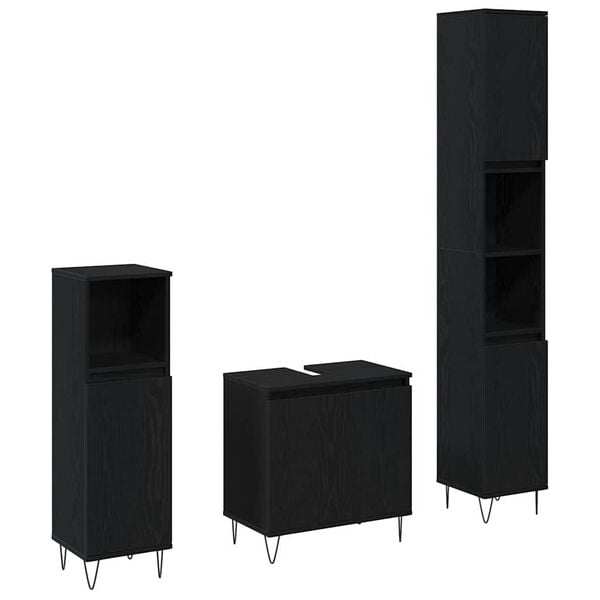vidaXL Bathroom Furniture Set 3 pcs Black Oak 30 x 30 x 190 cm