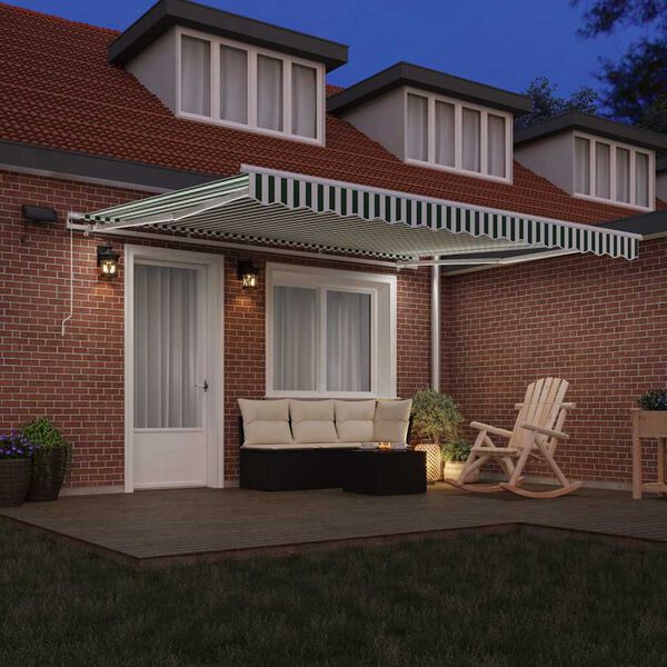 vidaXL Retractable Awning Manual Green and White 400 x 300 cm