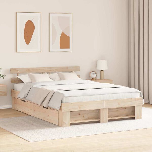 vidaXL Bed Frame with Headboard Brown 140 x 200 cm Solid Pine Wood