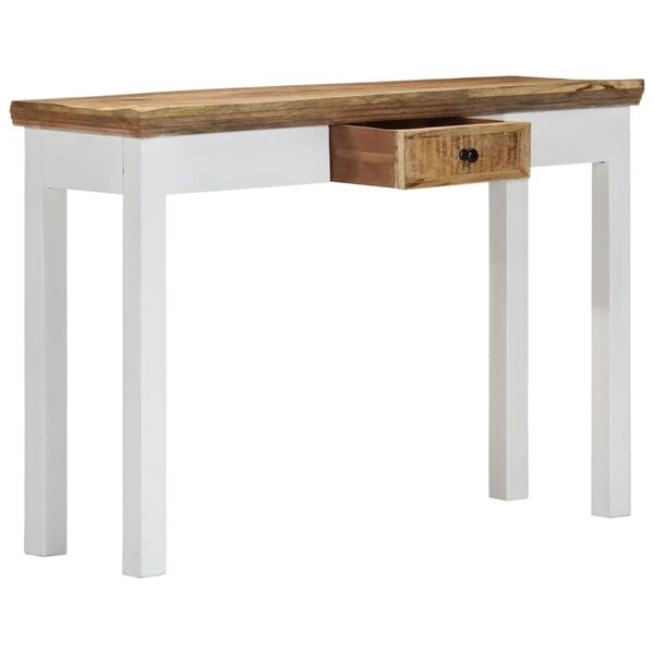 vidaXL Console Table White and Brown 110x35x75 cm Solid Mango Wood