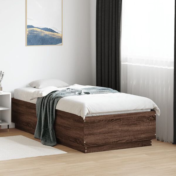 vidaXL Bed Frame with LED without Mattress Brown Oak 75x190 cm Small Single