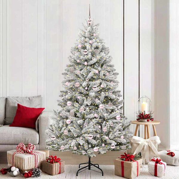 vidaXL Artificial Christmas Tree Green and White 210 cm PVC and Metal