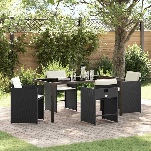 vidaXL Garden Dining Set 5 pcs Black Poly Rattan