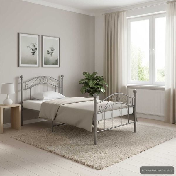 vidaXL Bed Frame without Mattress Grey Metal 100x200 cm