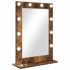 vidaXL Vanity Mirror with LED Strip Lights Smoked Oak 70 x 50 x 18 cm