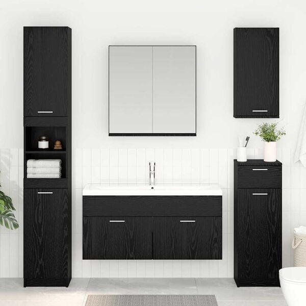 vidaXL Sink cabinet with Storage with Door Black Oak Engineered Wood