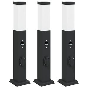 vidaXL Bollard Lights with Sensor&Outlet 3 pcs 50 cm Black IP44