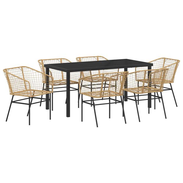 vidaXL Garden Dining Set 7 pcs Brown Poly Rattan
