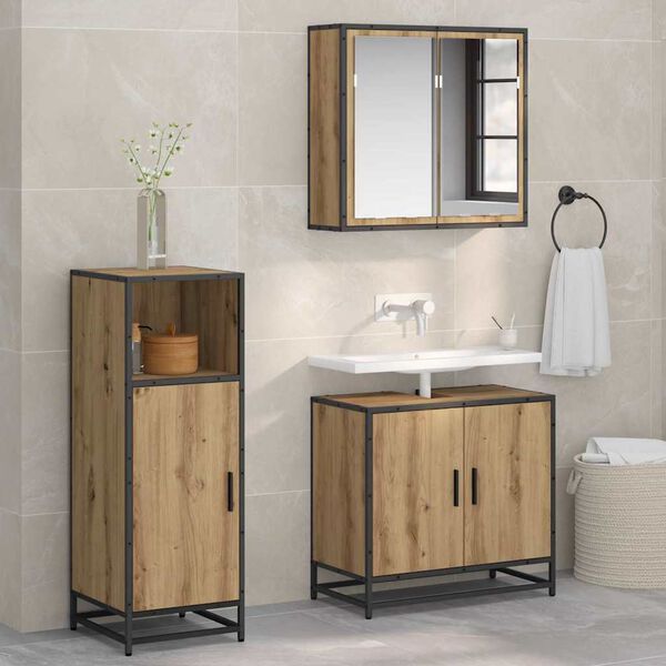 vidaXL Bathroom Furniture Set with Door Artisan Oak 35 x 37.5 x 100 cm