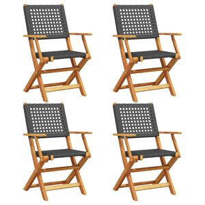 vidaXL Folding Chairs 4 pcs Black Poly Rattan and Solid Wood