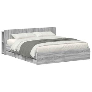 vidaXL Bed Frame with Storage Grey Sonoma 200 x 200 cm Engineered Wood