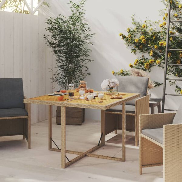 vidaXL Garden Table Beige 109x107x74 cm Poly Rattan&Solid Wood Acacia