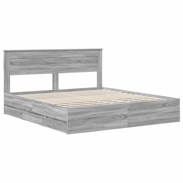 vidaXL Bed Frame with Drawer Grey Sonoma 200 x 200 cm Engineer Wood