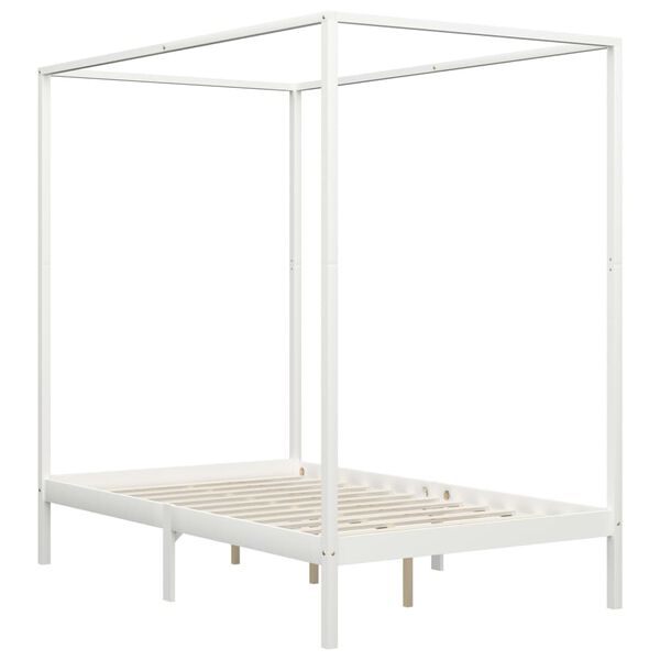 vidaXL Canopy Bed Frame without Mattress White Solid Wood 140x200 cm