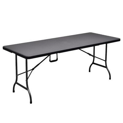vidaXL Folding Garden Table Black 180x75x72 cm HDPE Imitation Rattan