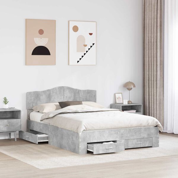 vidaXL Bed Frame Concrete Grey 140 x 190 cm Engineered Wood