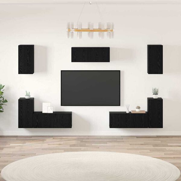 vidaXL TV Cabinet Set Wall-mounted 7 pcs Black Oak Engineered Wood