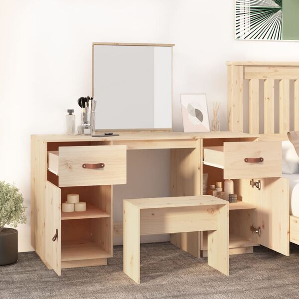 vidaXL Dressing Table Set with a Mirror Solid Wood Pine