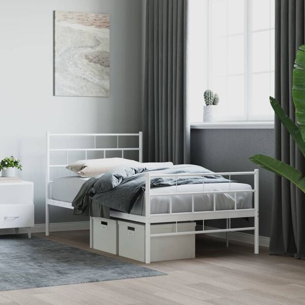 vidaXL Metal Bed Frame without Mattress with Footboard White 80x200cm