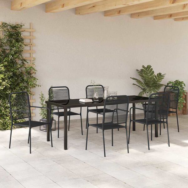 vidaXL Garden Dining Set 7 pcs Black Powder-Coated Steel