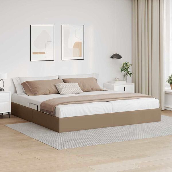 vidaXL Storage Bed with Mattress Cappucino 200 x 200 cm Faux leather