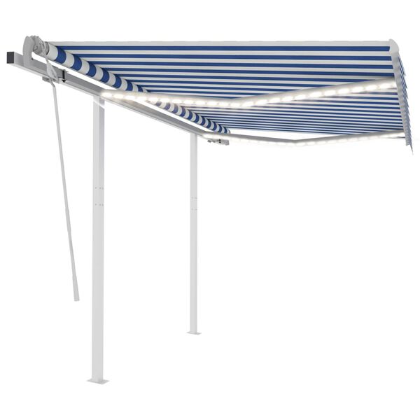 vidaXL Manual Retractable Awning with LED 3x2.5 m Blue and White