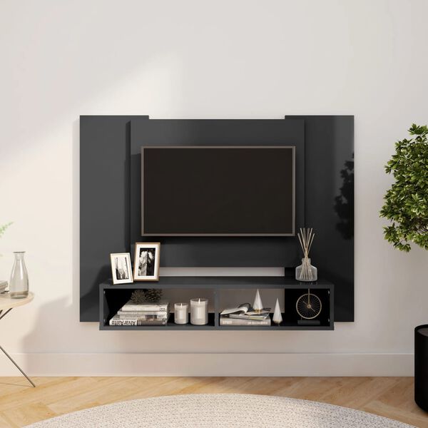 vidaXL Wall TV Cabinet High Gloss Grey 120x23.5x90 cm Engineered Wood