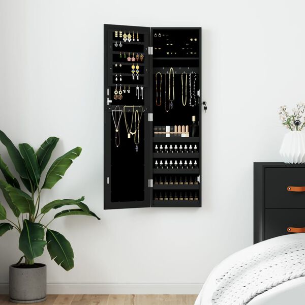 vidaXL Mirror Jewellery Cabinet Wall Mounted Black 30x8.5x106 cm