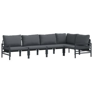 vidaXL Garden Sofa Set with Cushion 5 pcs Black Steel