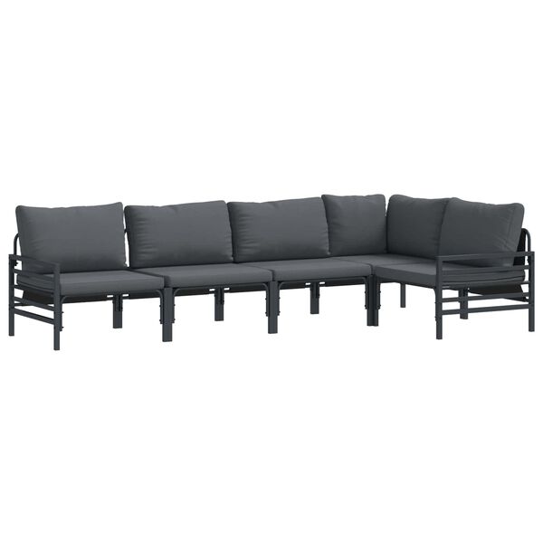 vidaXL Garden Sofa Set with Cushion 5 pcs Black Steel