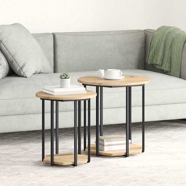 vidaXL Side Table Set with Shelf 2 pcs Brown