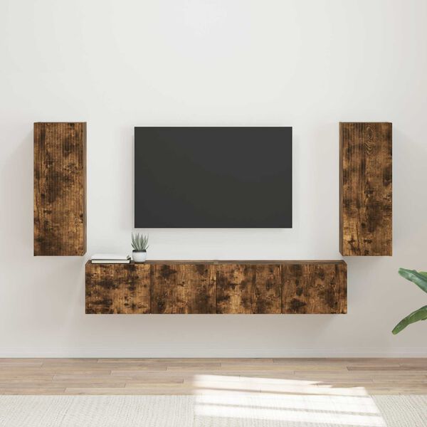 vidaXL TV Wall Cabinet Set 4 pcs Smoked Oak Engineered Wood