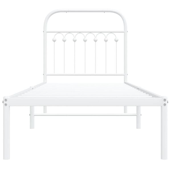 vidaXL Metal Bed Frame without Mattress with Headboard White 75x190cm