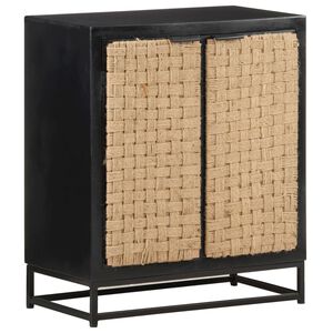 vidaXL Sideboard | Black, Natural Jute | Solid Mango Wood, Iron, Jute