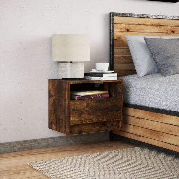 vidaXL Wall-mounted Bedside Cabinet with LED Lights Smoked Oak
