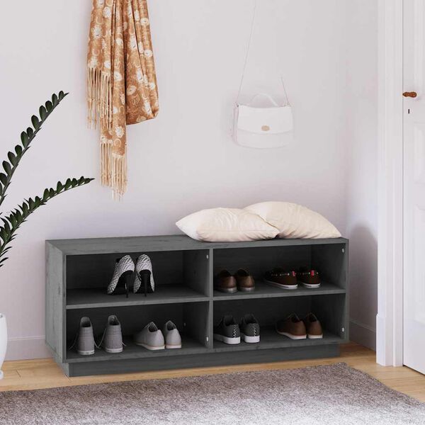 vidaXL Shoe Cabinet Grey 110x34x45 cm Solid Wood Pine