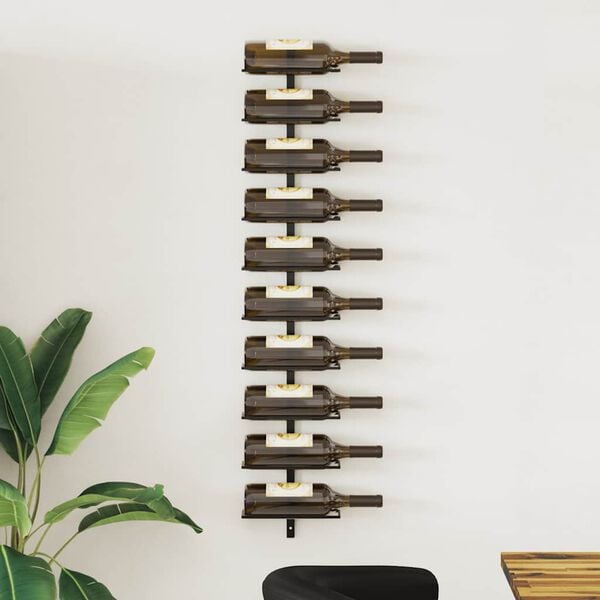 vidaXL Wall-mounted Wine Rack for 10 Bottles Black Metal