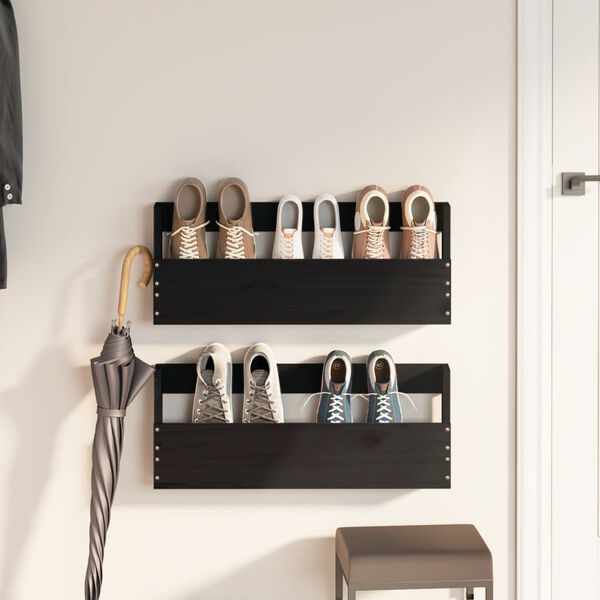 vidaXL Wall-mounted Shoe Racks 2 pcs Black 59x9x23 cm Solid Wood Pine